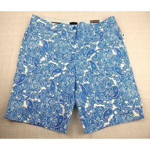 Talbots Perfect Shorts 10.5 Blue & White Paisley Women 14 Flat Front Pockets NWT
